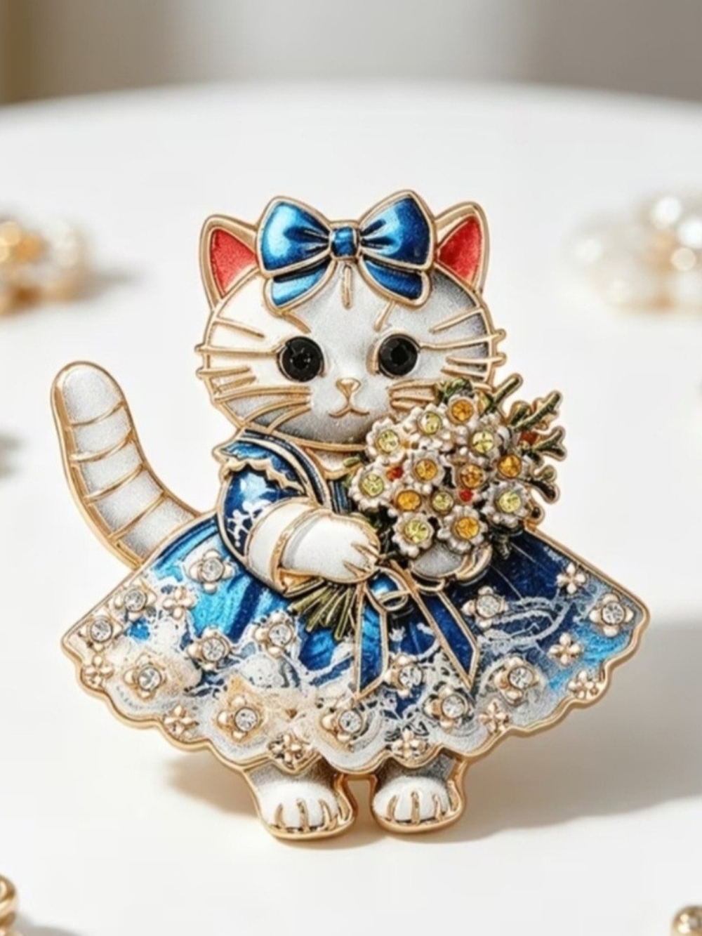 Blue Bow Cat Brooch Pin – Women Fashion Jewelry